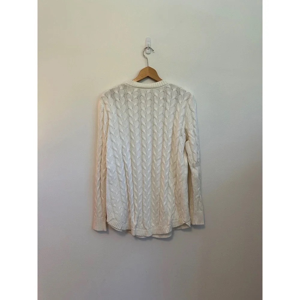Sail to Sable Cream White Cable Knit Crew Neck Sweater | Size Small - Picture 4 of 7